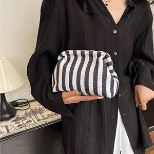 Striped Navy & White Clutch - Classic Casual Pouch